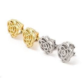 Alloy Clip-on Earring Findings, with Horizontal Loops, for Non-pierced Ears, Rose