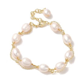 Bracelets de perles de nacre naturelle, avec des chaînes en laiton