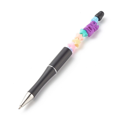 Plastic Beadable Pens, with Acrylic Star Beads, Word Love