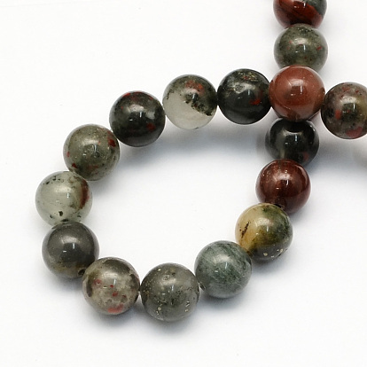 Naturelles africaines perles bloodstone brins, perles de pierre d'héliotrope, ronde