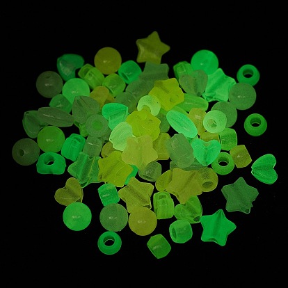 Luminous Transparent Acrylic Beads, Glow in the Dark, Mixed Shapes, Heart/Star/Rondelle