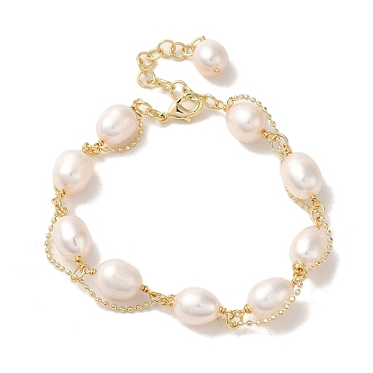Natural Pearl Bead Bracelets, with Brass Chains