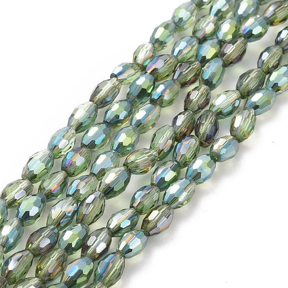 Perles en verre electroplate, demi-plaqué, facette, ovale, 6x4mm, Trou: 1mm