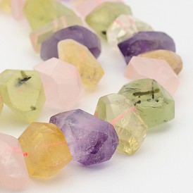 Natural Prehnite & Rose Quartz & Amethyst & Citrine Nuggets Beads Strands, 19~26x13~16x8~15mm, Hole: 1mm, about 15.7 inch