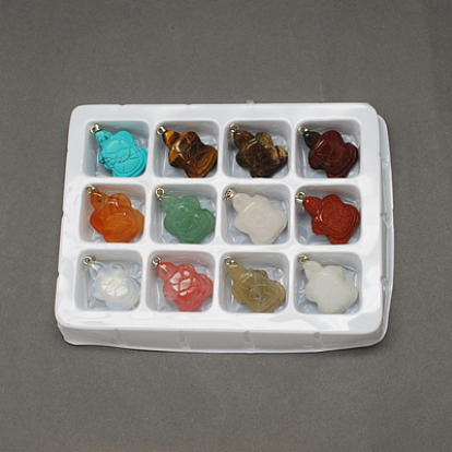 Gemstone Pendants, with Brass Clasps, Mixed Stone, Tortoise, 26x17x6mm, Hole: 6x2mm, 12pcs/box