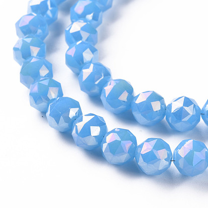 Perles en verre electroplate, de couleur plaquée ab , imitation verre de jade, facette, ronde