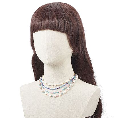 4шт 4 набор ожерелий из натурального жемчуга и стеклянных бусин, штабелируемые ожерелья для женщин