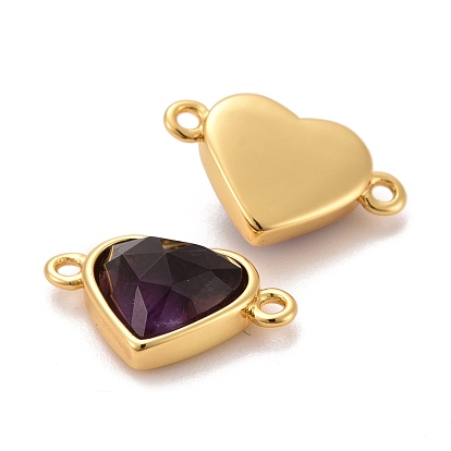 Natural Gemstone Links Connectors, with Real 18K Gold Plated Brass Findings, Long-Lasting Plated, Lead Free & Cadmium Free, Faceted, Heart