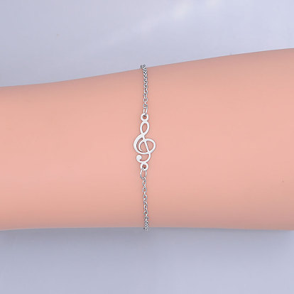 201 Stainless Steel Link Bracelets, with Lobster Claw Clasps, Treble Clef