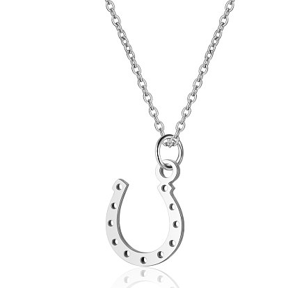201 Stainless Steel Pendants Necklaces, with Cable Chains, Horseshoe
