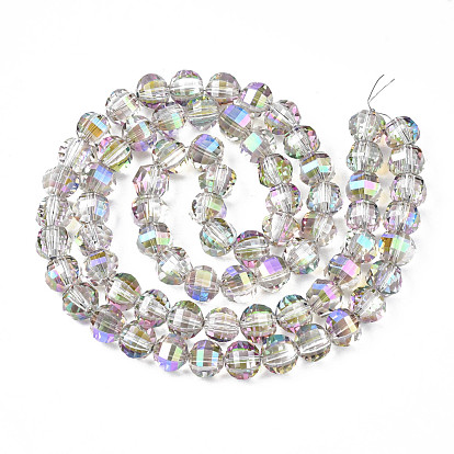 Electroplate Transparent Glass Beads Strands, Faceted, Round