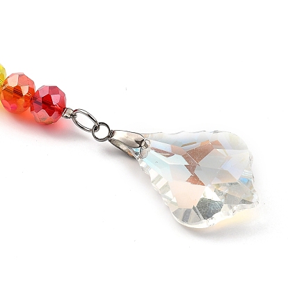 Chakra Crystal Suncatcher Dowsing Pendulum Pendants, with 304 Stainless Steel Split Key Rings, Glass Beads, Velvet Bag, Leaf & Heart & Ball Shape, Stainless Steel Color