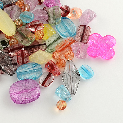 Mixed Crackle Style Transparent Acrylic Beads, 8~31x8~28x3~8mm, Hole: 1~2mm