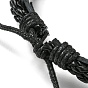 3 шт. 3 стильные регулируемые наборы браслетов из плетеного шнура из искусственной кожи, Мужские штабелируемые браслеты из сплава от сглаза и деревянных бусин с вощеным шнуром