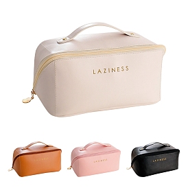 Large Capacity PU Leather Makeup Storage Bag, Travel Cosmetic Bag, Multi-functional Wash Bag, with Pull Chain and Handle