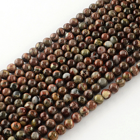 Round Natural Brecciated Jasper Beads Strands, 6mm, Hole: 1mm, about 68pcs/strand, 15.7 inch