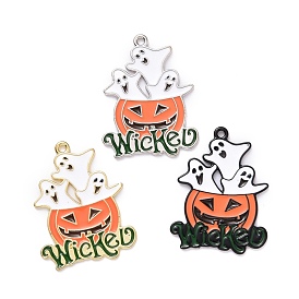 Halloween Alloy Enamel Pendant, Pumpkin Jack-O'-Lantern with Ghost