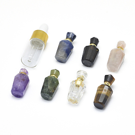 Подвески флакона духов из натурального камня, с латунными находками и стеклянными бутылками с эфирным маслом