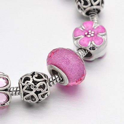 Alliage de fleur strass émail européen bracelets de perles, avec résine perles européennes, chaînes en laiton et en alliage fermoirs
