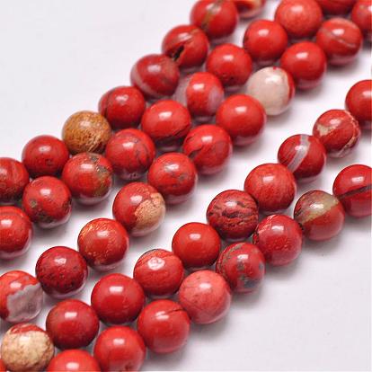 Rouge naturel perles de jaspe brins, ronde, classe ab