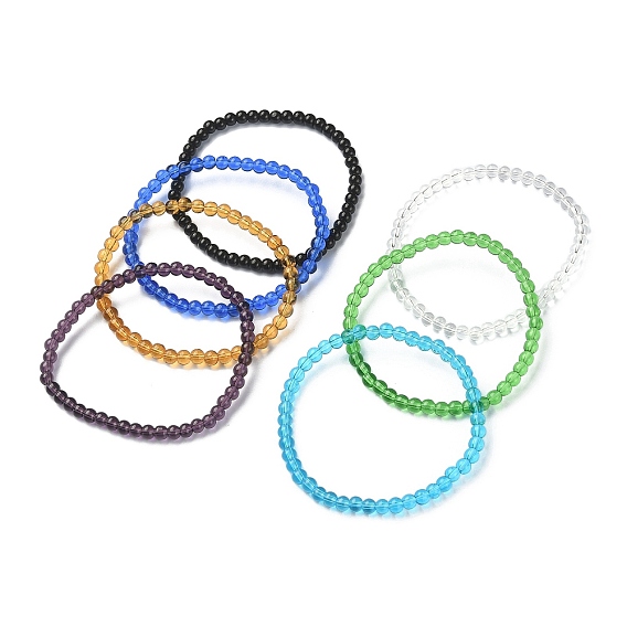 7 pcs 7 ensemble de bracelets extensibles en perles rondes en verre de couleur