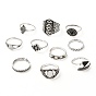 Zinc Alloy Finger Rings Sets, for Women, Rhombus & Triangle & Arrow & Flat Round & Feather