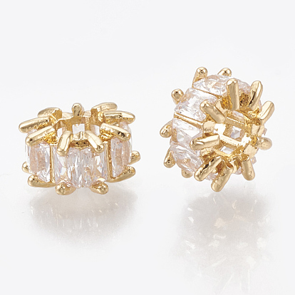 Perles de zircone cubique, avec les accessoires en laiton, réel 18 k plaqué or, fleur, clair