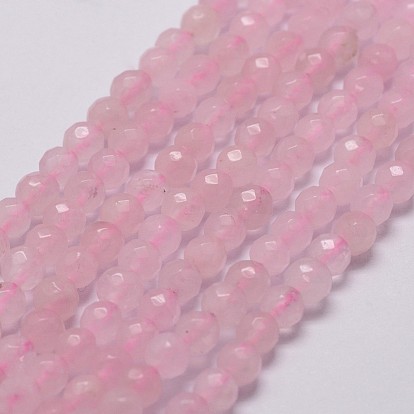 Natural Rose Quartz Beads Strands, Faceted, Round