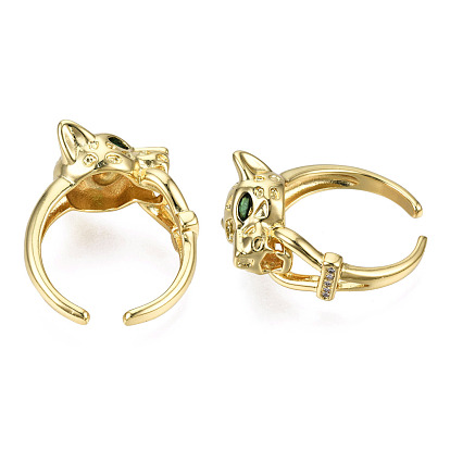 Anillos de brazalete abiertos de leopardo de circonia cúbica, anillo de latón chapado en oro real 18k para mujer, sin níquel