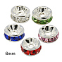 Rondelle Silver Color Plated Brass Grade A Rhinestone Spacer Beads, Straight Flange, 6x3mm, Hole: 1mm