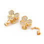Brass Micro Pave Clear Cubic Zirconia Fold Over Clasps, Nickel Free, Flower
