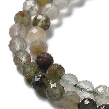 Natural Green Lodolite Quartz Beads Strands, Faceted, Round