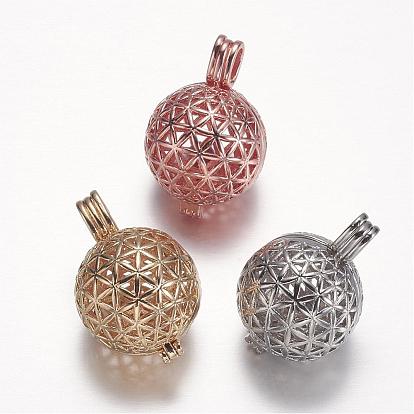 Brass Cage Pendants, For Chime Ball Pendant Necklaces Making, Hollow Round
