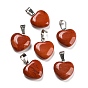 Pendentifs naturels de jaspe rouge, Breloques en forme de cœur avec fermoirs en laiton couleur platine