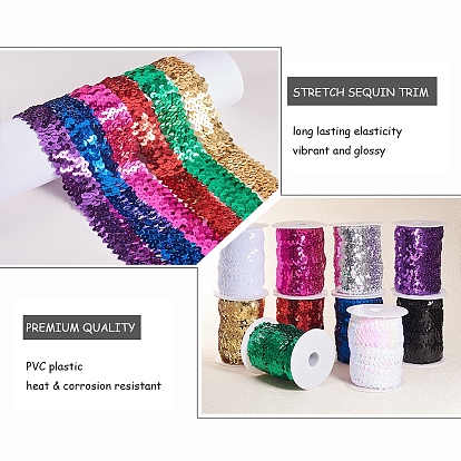 Olycraft Plastic Paillette Elastic Beads, Sequins Beads, Ornament Accessories, 3 Rows Paillette Roll, Flat Round