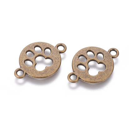 Tibetan Style Flat Round with Dog  Paw Print Alloy Links/Connectors, Cadmium Free & Lead Free, 17x24.5x1.5mm, Hole: 2.5mm, about 689pcs/1000g