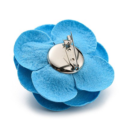 Cloth Art Camelia Brooch Pins, Platinum Tone Iron Pin for Clothes Bags, Multi-Layer Flower Badge