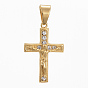 Pendentifs en acier inoxydable, pour Pâques, avec strass, crucifix croix, ton doré
