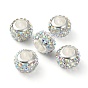 304 Stainless Steel European Beads, with Polymer Clay Rhinestone, Large Hole Beads, Rondelle