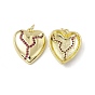 Rack Plating Brass Cubic Zirconia Charms, with Jump Ring, Cadmium Free & Nickel Free & Lead Free, Real 18K Gold Plated, Broken Heart