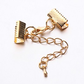 Iron Chain Extender, with Ribbon Ends, Alloy Lobster Claw Clasps and Teardrop Charms