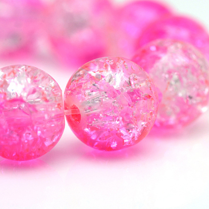 Cuisson peint verre craquelé transparent brins de perles rondes, 6.5mm, Trou: 1.5mm, Environ 145 pcs/chapelet, 31.4 pouce