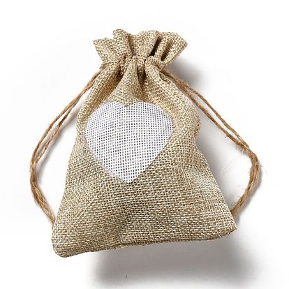Льняные мешочки, сумка для шнурка, прямоугольник с белым узором в виде сердца