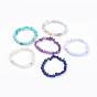 Natural Gemstone Beads Stretch Bracelets, with 304 Stainless Steel Beads, Burlap Packing, Stainless Steel Color
