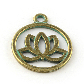 Rond et plat avec des pendentifs en alliage de zinc lotus, sans cadmium et sans plomb, 24x20x1.5mm, Trou: 2.5mm