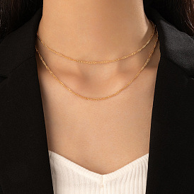 Minimalist Double-Layered Chain Necklace with Geometric Multi-layer Pendant