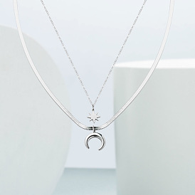 Двухслойное ожерелье из титановой стали со звездами и луной, ожерелье из змеиной кости - модно, шикарный, аксессуар на шею из нержавеющей стали