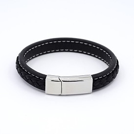 Unisex Casual Style Braided Leather Cord Bracelets, with 304 Stainless Steel Clasps, 215x12x6mm