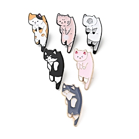 Cartoon Cat Enamel Pin, Light Gold Plated Alloy Badge for Backpack Clothes