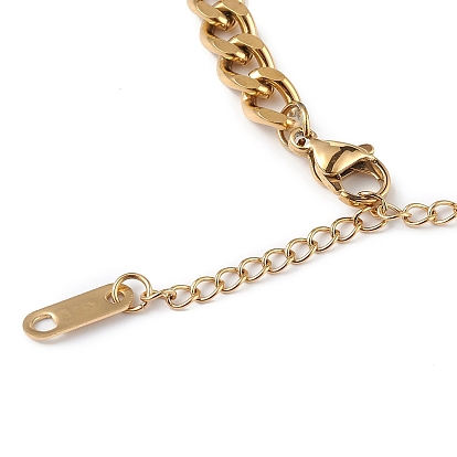 Bracelet à maillons plats ronds strass jais avec gourmettes, placage ionique (ip) 304 bijoux en acier inoxydable pour femmes